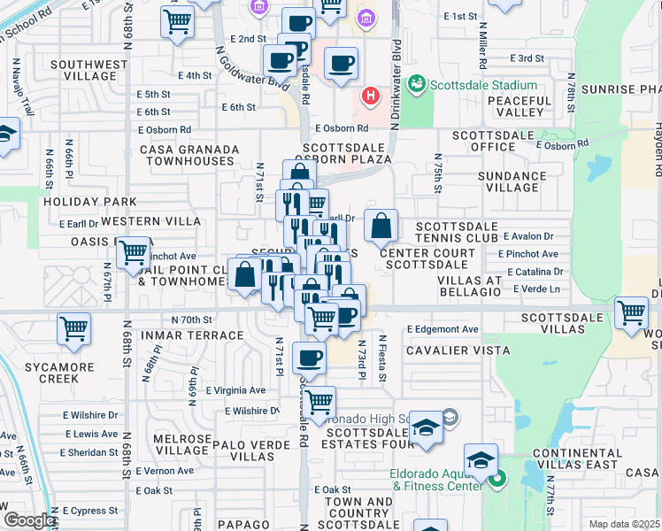 map of restaurants, bars, coffee shops, grocery stores, and more near 2931 North Scottsdale Road in Scottsdale