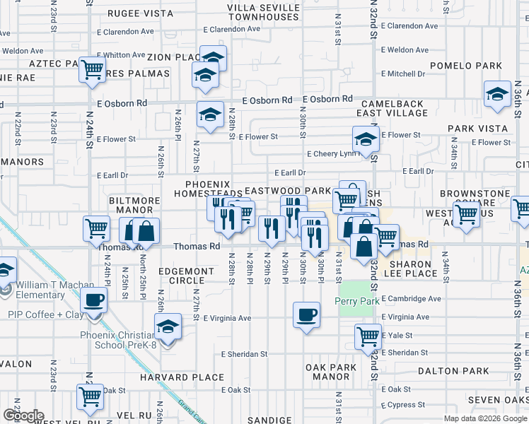 map of restaurants, bars, coffee shops, grocery stores, and more near in Phoenix
