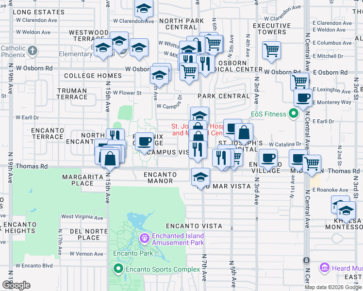 map of restaurants, bars, coffee shops, grocery stores, and more near 2926 North 8th Avenue in Phoenix