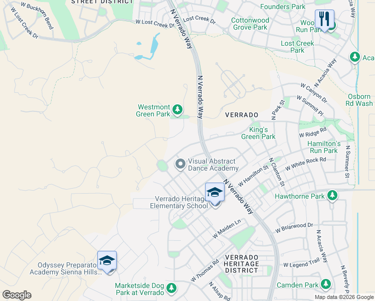 map of restaurants, bars, coffee shops, grocery stores, and more near 20967 West Eastview Way in Buckeye