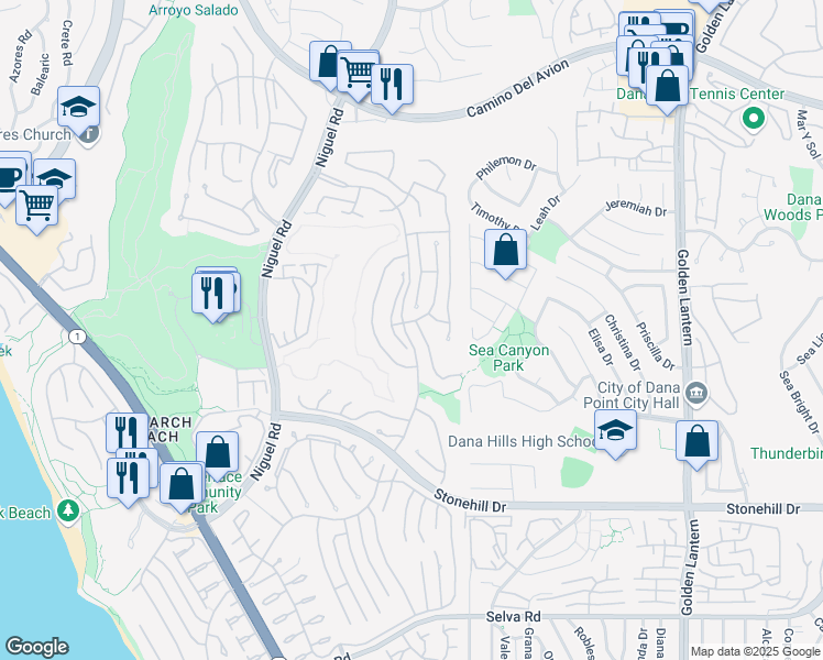 map of restaurants, bars, coffee shops, grocery stores, and more near 19 Saint Kitts in Dana Point