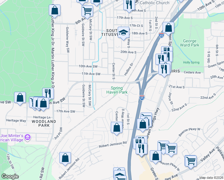 map of restaurants, bars, coffee shops, grocery stores, and more near 12 23rd Avenue South in Birmingham