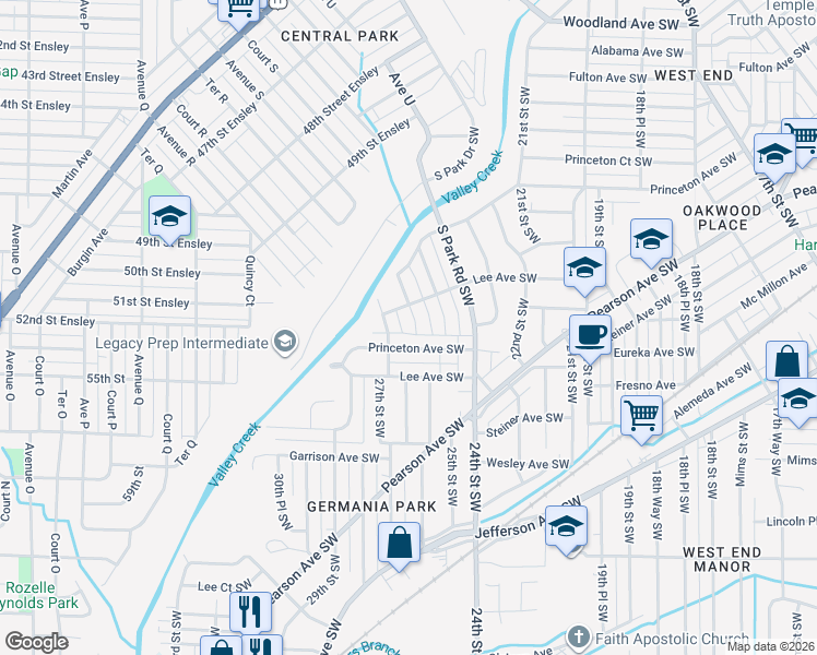 map of restaurants, bars, coffee shops, grocery stores, and more near 2528 Princeton Avenue Southwest in Birmingham