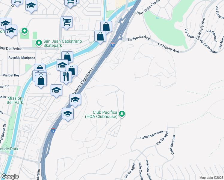 map of restaurants, bars, coffee shops, grocery stores, and more near 26705 Paseo Campanilla in San Juan Capistrano