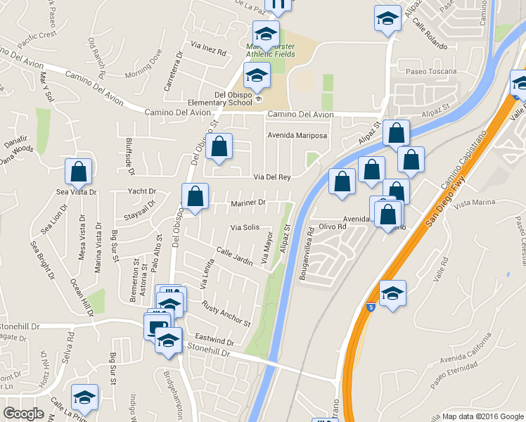 map of restaurants, bars, coffee shops, grocery stores, and more near 33095 Regatta Court in San Juan Capistrano