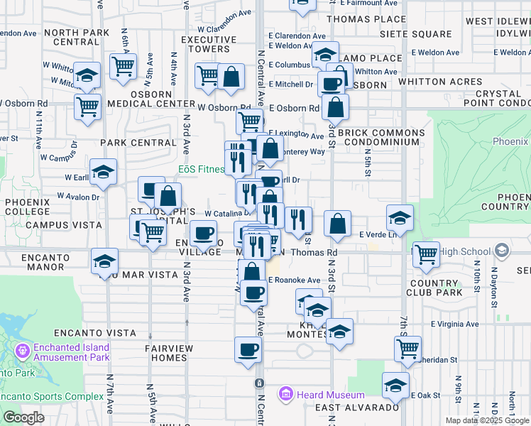 map of restaurants, bars, coffee shops, grocery stores, and more near 3003 North Central Avenue in Phoenix