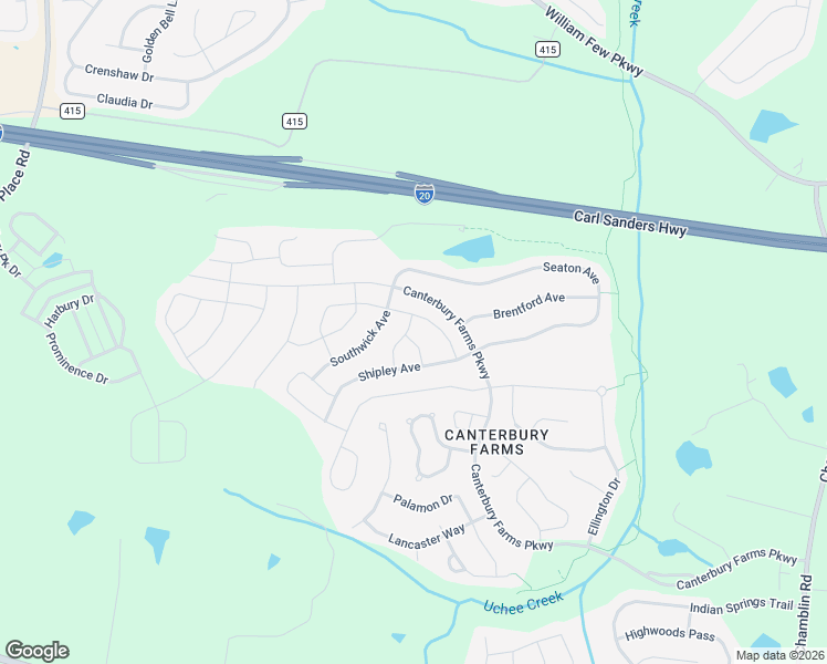 map of restaurants, bars, coffee shops, grocery stores, and more near 3609 Penrith Drive in Grovetown