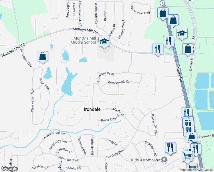 map of restaurants, bars, coffee shops, grocery stores, and more near 1191 Interlaken Pass in Jonesboro