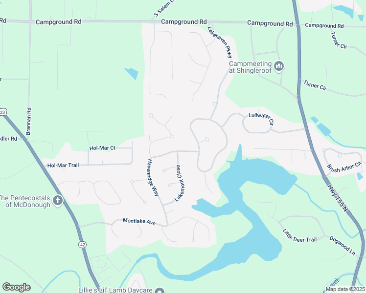 map of restaurants, bars, coffee shops, grocery stores, and more near 7005 Havenridge Way in McDonough