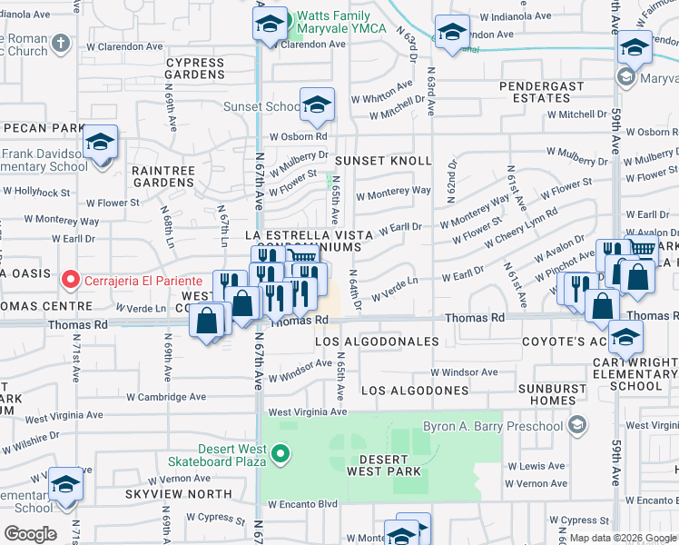 map of restaurants, bars, coffee shops, grocery stores, and more near in Phoenix