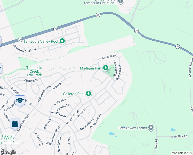 map of restaurants, bars, coffee shops, grocery stores, and more near 44316 Revana Street in Temecula