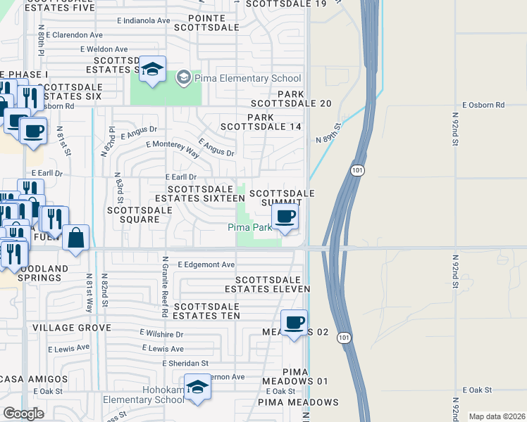 map of restaurants, bars, coffee shops, grocery stores, and more near 8709 East Avalon Drive in Scottsdale