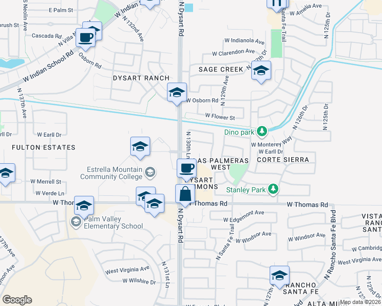 map of restaurants, bars, coffee shops, grocery stores, and more near 13039 West Cheery Lynn Road in Avondale