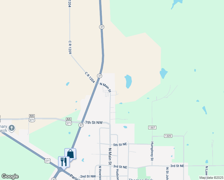 map of restaurants, bars, coffee shops, grocery stores, and more near 707 North Main Street in Bogata