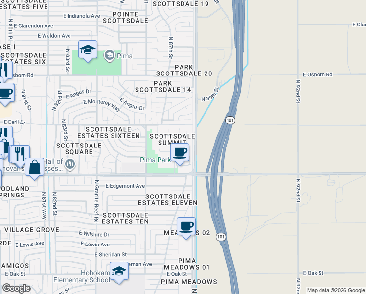 map of restaurants, bars, coffee shops, grocery stores, and more near 8781 East Avalon Drive in Scottsdale