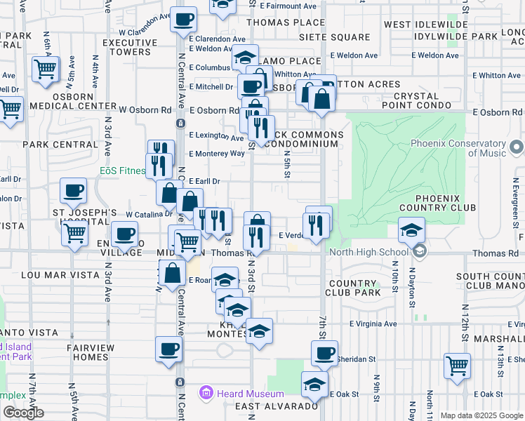 map of restaurants, bars, coffee shops, grocery stores, and more near 3103 North 3rd Street in Phoenix