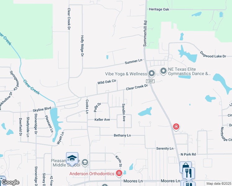 map of restaurants, bars, coffee shops, grocery stores, and more near 1 Wild Oak Circle in Texarkana
