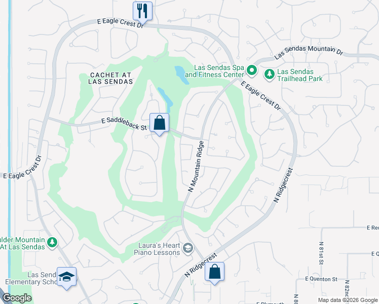 map of restaurants, bars, coffee shops, grocery stores, and more near 3634 North Morning Dove in Mesa