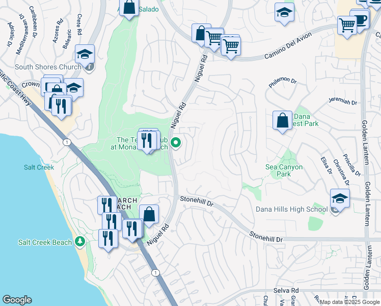 map of restaurants, bars, coffee shops, grocery stores, and more near 88 Tennis Villas Drive in Dana Point