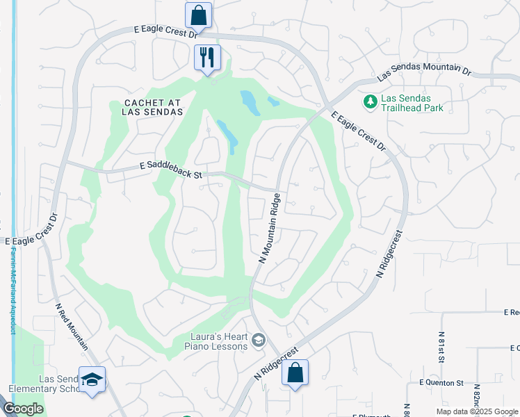 map of restaurants, bars, coffee shops, grocery stores, and more near 7548 East Snowdon Street in Mesa