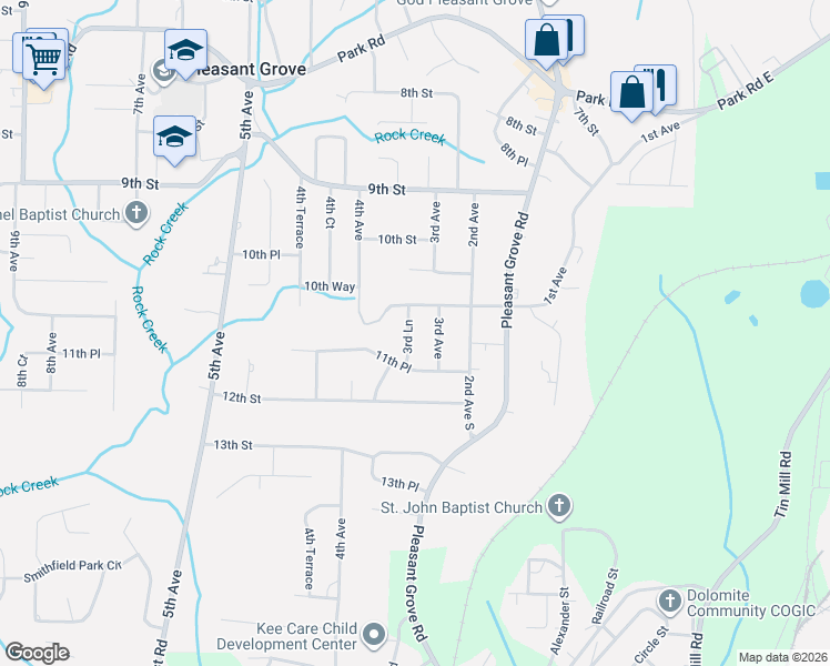 map of restaurants, bars, coffee shops, grocery stores, and more near 1103 3rd Lane in Pleasant Grove