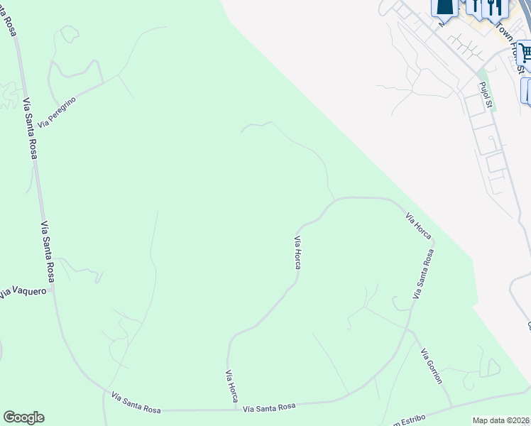 map of restaurants, bars, coffee shops, grocery stores, and more near Vía Horca in Temecula