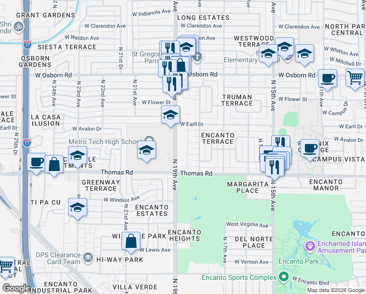map of restaurants, bars, coffee shops, grocery stores, and more near 2953 North 19th Avenue in Phoenix