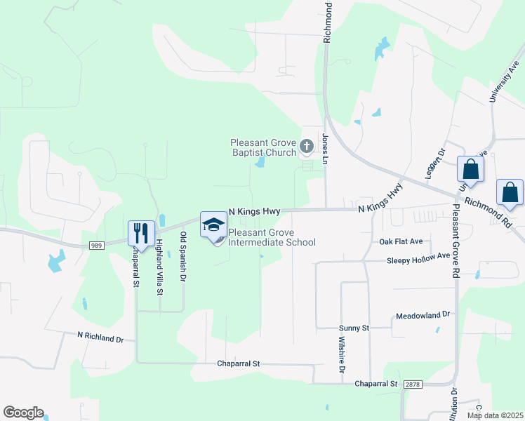 map of restaurants, bars, coffee shops, grocery stores, and more near 8617 North Kings Highway in Texarkana