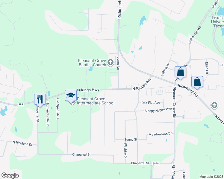 map of restaurants, bars, coffee shops, grocery stores, and more near 8480 North Kings Highway in Texarkana