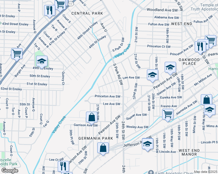map of restaurants, bars, coffee shops, grocery stores, and more near 224 26th Street Southwest in Birmingham