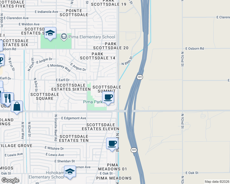 map of restaurants, bars, coffee shops, grocery stores, and more near 8781 East Avalon Drive in Scottsdale