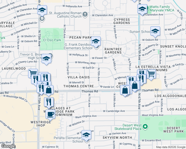 map of restaurants, bars, coffee shops, grocery stores, and more near 3024 North 71st Avenue in Phoenix