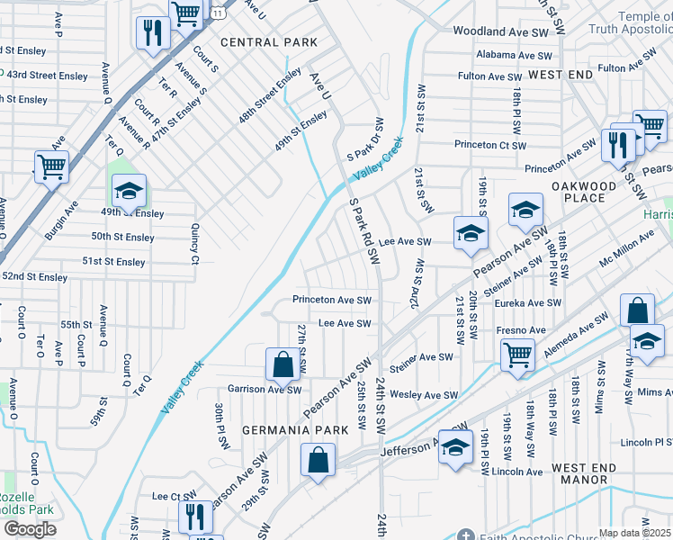 map of restaurants, bars, coffee shops, grocery stores, and more near 224 26th Street Southwest in Birmingham
