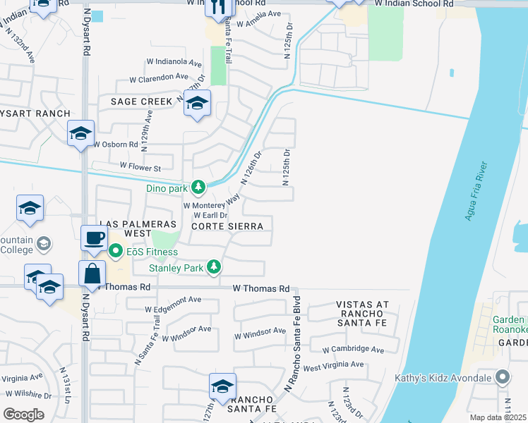 map of restaurants, bars, coffee shops, grocery stores, and more near 12625 West Monterey Way in Avondale