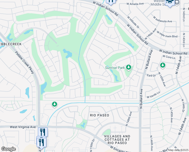 map of restaurants, bars, coffee shops, grocery stores, and more near 15060 West Pinchot Avenue in Goodyear