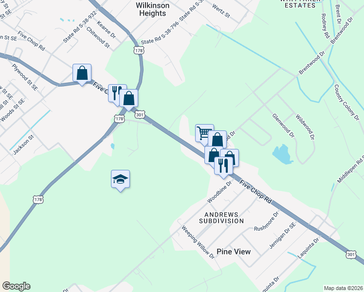 map of restaurants, bars, coffee shops, grocery stores, and more near 1054 Five Chop Road in Orangeburg