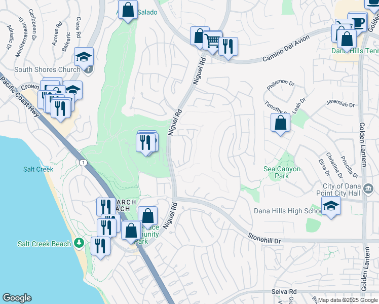 map of restaurants, bars, coffee shops, grocery stores, and more near 62 Tennis Villas Drive in Dana Point
