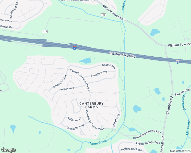 map of restaurants, bars, coffee shops, grocery stores, and more near 327 Brentford Avenue in Grovetown