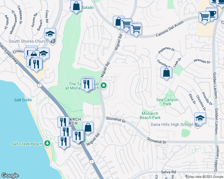 map of restaurants, bars, coffee shops, grocery stores, and more near 37 Centre Court in Dana Point