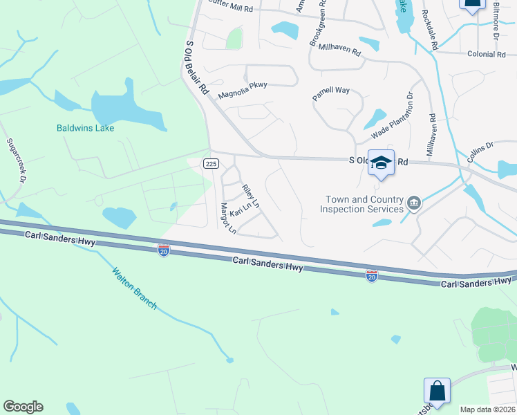 map of restaurants, bars, coffee shops, grocery stores, and more near 462 Riley Lane in Grovetown