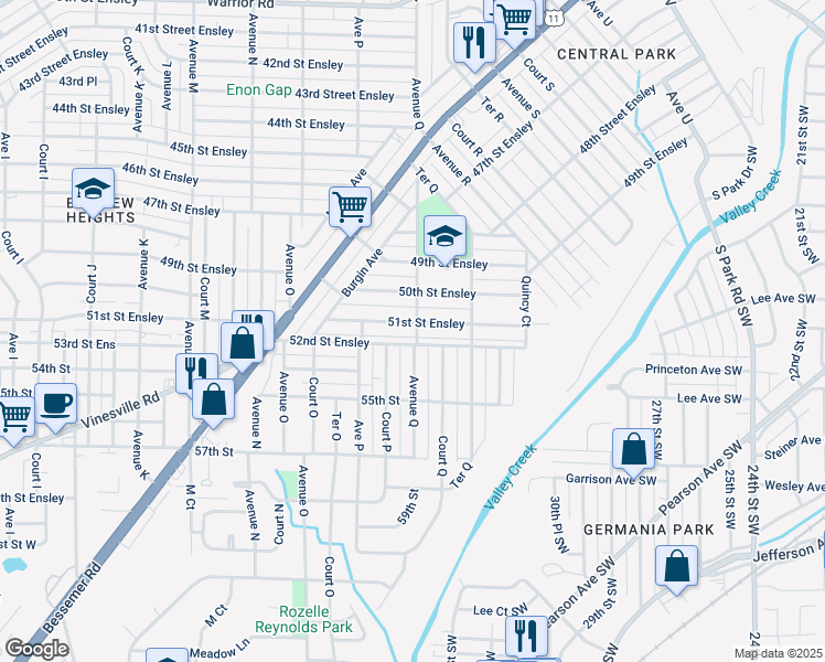 map of restaurants, bars, coffee shops, grocery stores, and more near 5018 Avenue Q in Birmingham