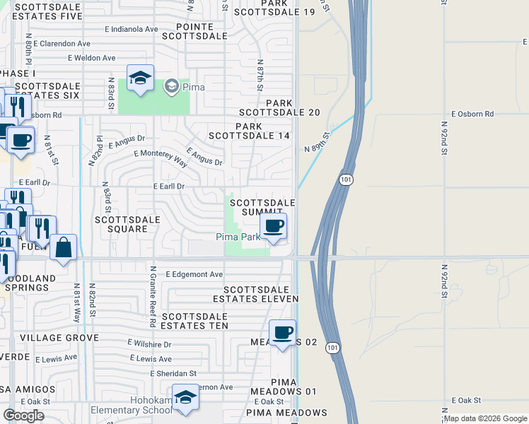 map of restaurants, bars, coffee shops, grocery stores, and more near 8709 East Avalon Drive in Scottsdale