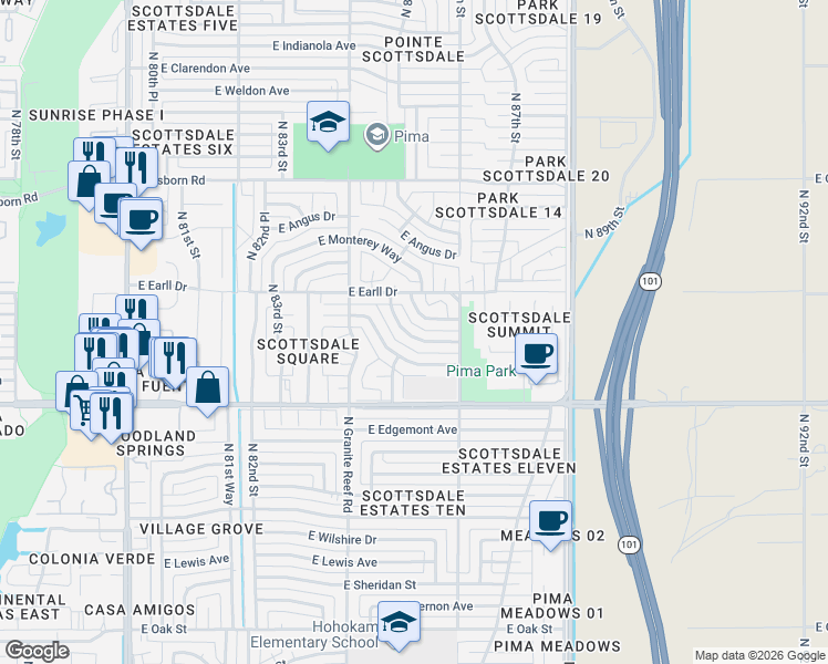 map of restaurants, bars, coffee shops, grocery stores, and more near 3030 North 85th Street in Scottsdale