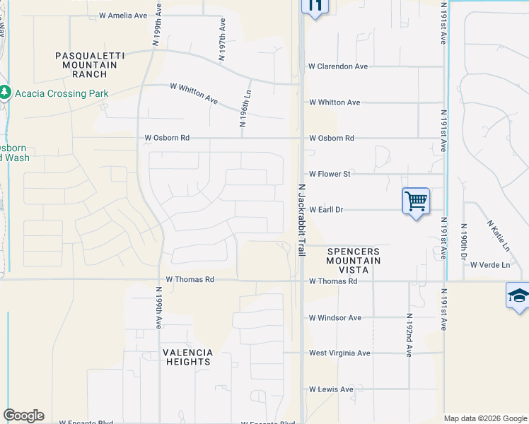 map of restaurants, bars, coffee shops, grocery stores, and more near 3094 North 195th Drive in Buckeye