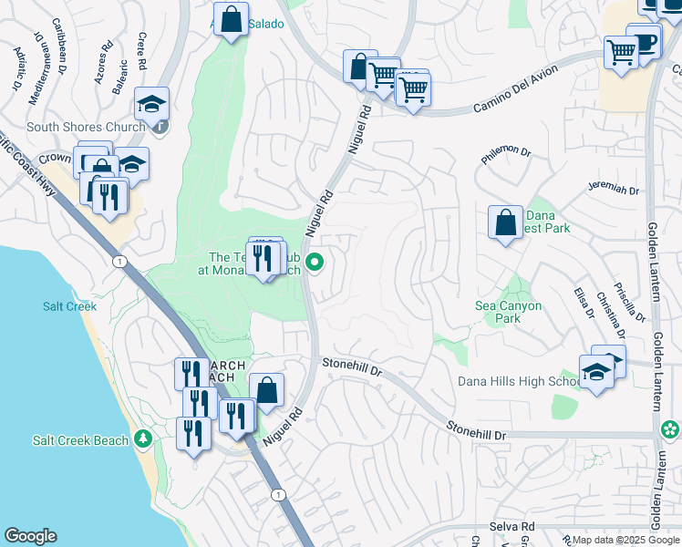 map of restaurants, bars, coffee shops, grocery stores, and more near 22 Tennis Villas Drive in Dana Point