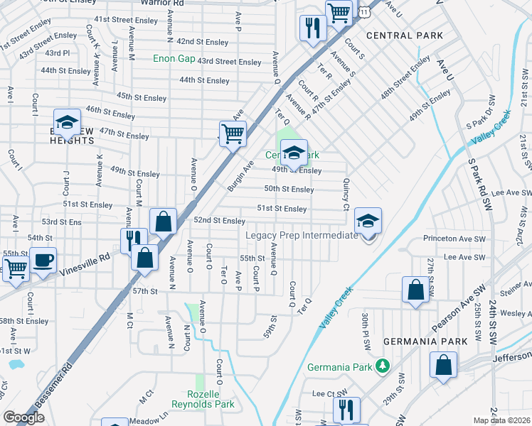 map of restaurants, bars, coffee shops, grocery stores, and more near 5018 Avenue Q in Birmingham
