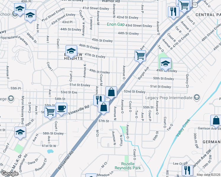 map of restaurants, bars, coffee shops, grocery stores, and more near 5100 Terrace M in Birmingham