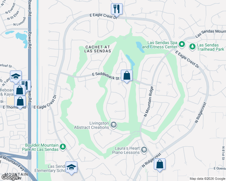 map of restaurants, bars, coffee shops, grocery stores, and more near 3639 North Eagle Canyon in Mesa