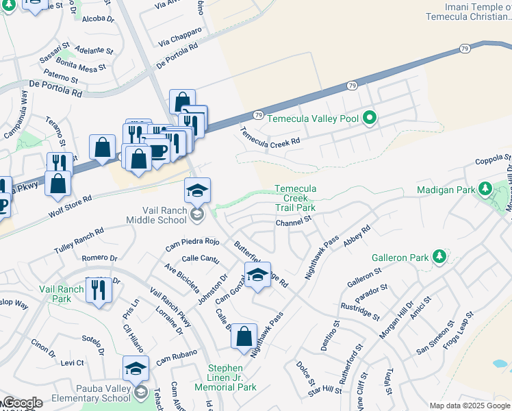 map of restaurants, bars, coffee shops, grocery stores, and more near 33503 Winston Way in Temecula