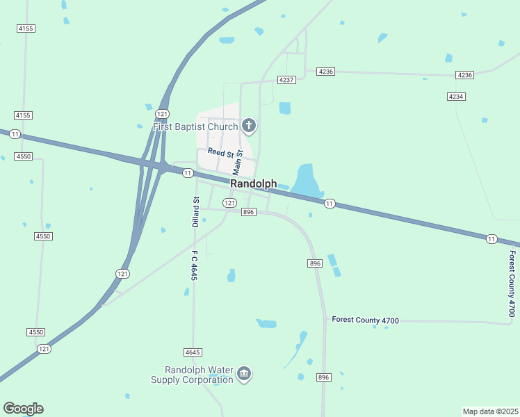 map of restaurants, bars, coffee shops, grocery stores, and more near 207 Farm to Market Road 896 in Randolph